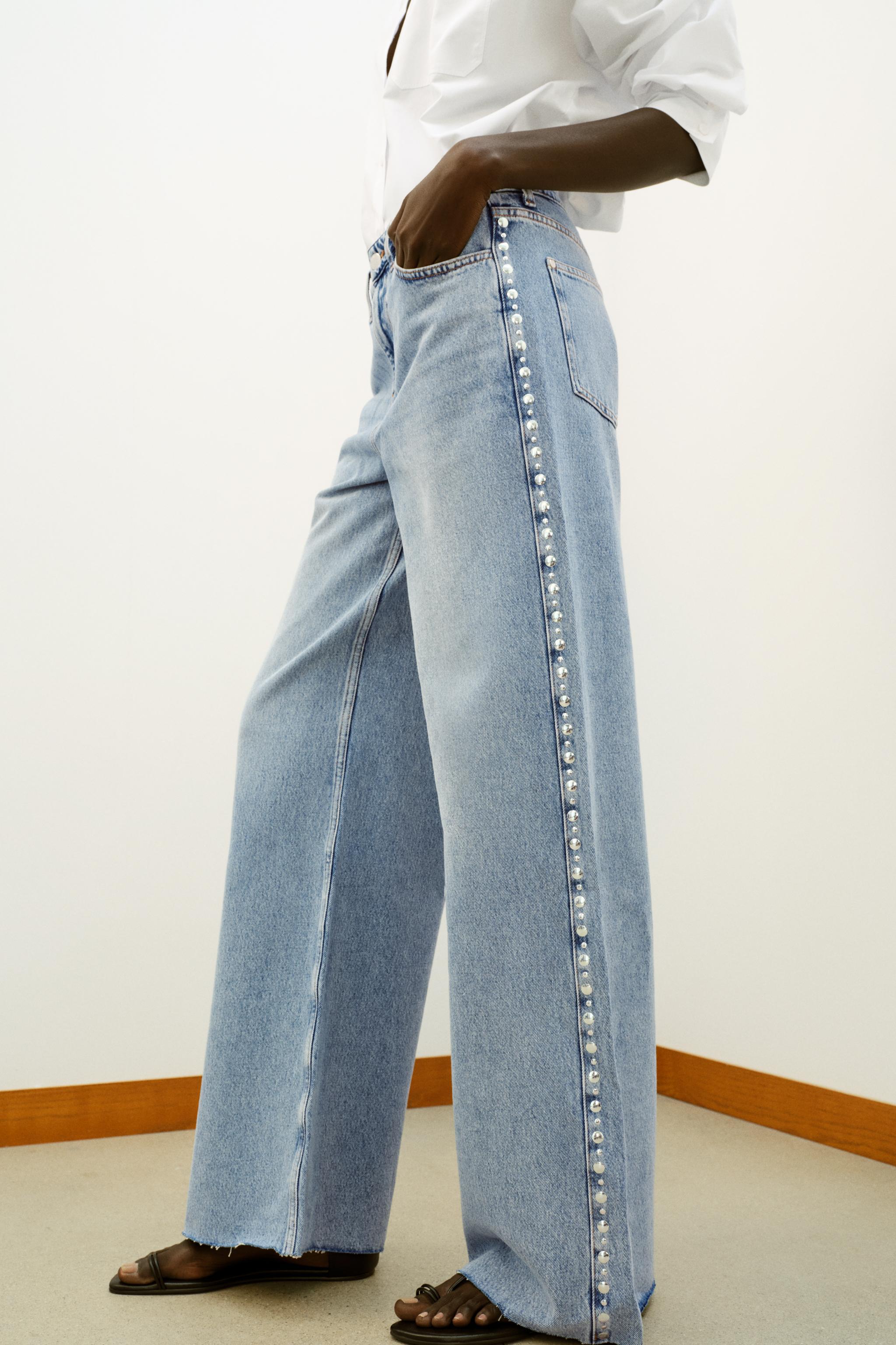 Z1975 HIGH WAIST WIDE LEG STUDDED JEANS